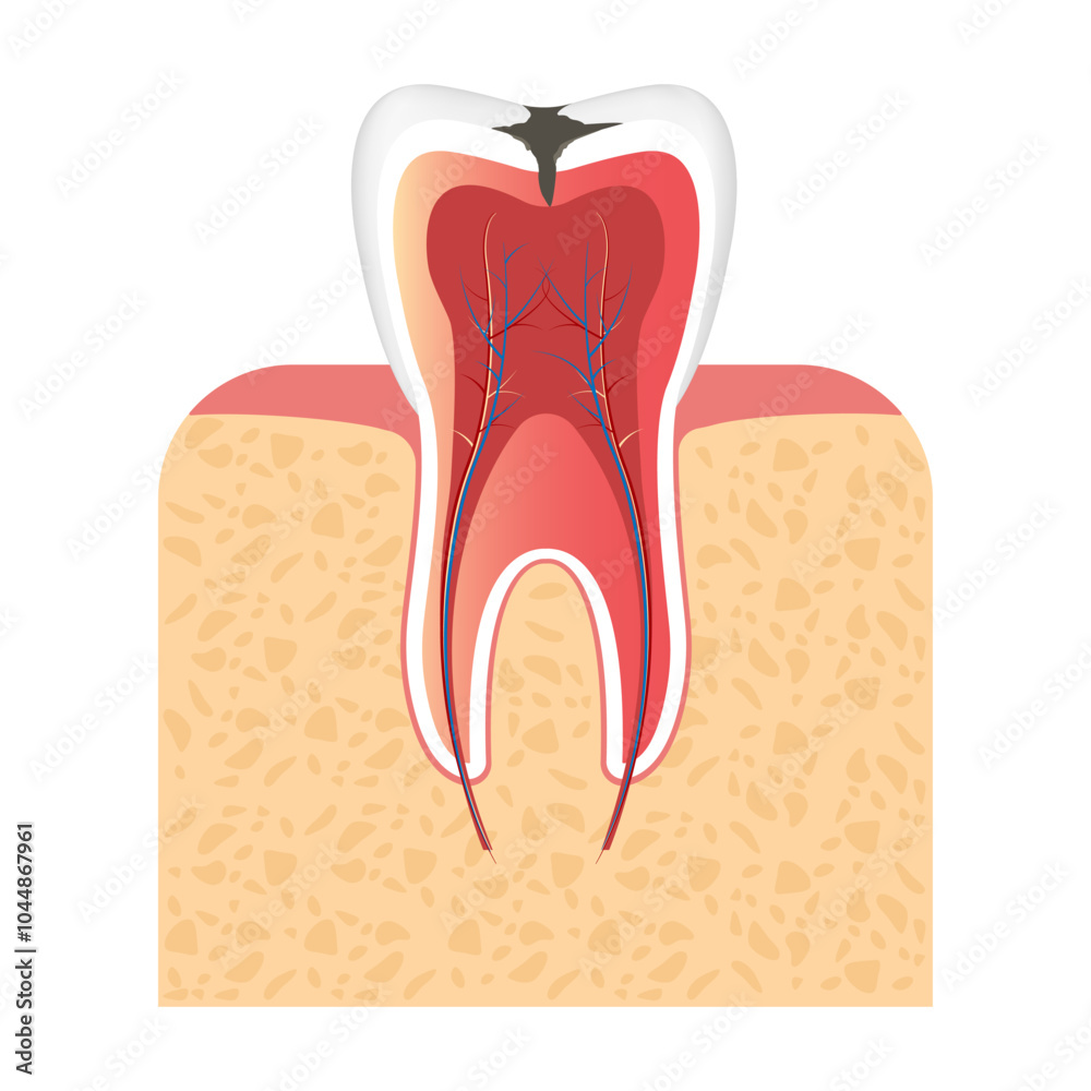 Caries, mouth pain, toothache. Dental clinic logo