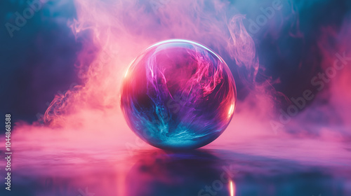 Fantasy Crystal Sphere with Neon Smoke in Pink and Blue