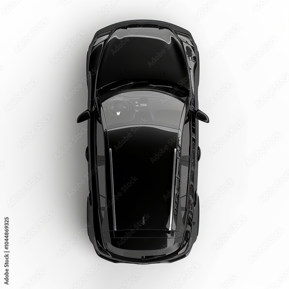 Fototapeta premium Black car, top view isolated on white background