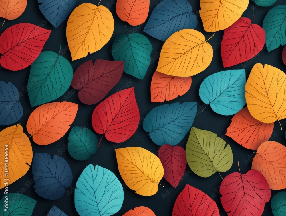 Vibrant autumn leaves in various colors create a beautiful backdrop, showcasing nature's seasonal palette and texture.