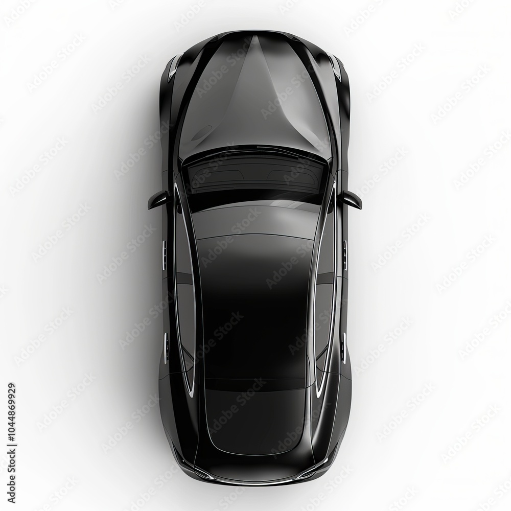 Fototapeta premium Black car, top view isolated on white background
