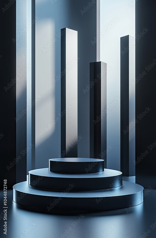 3D Rendered Podium Showcasing Sharp Geometric Planes 3D Rendered Podium Showcasing Sharp Geometric Planes