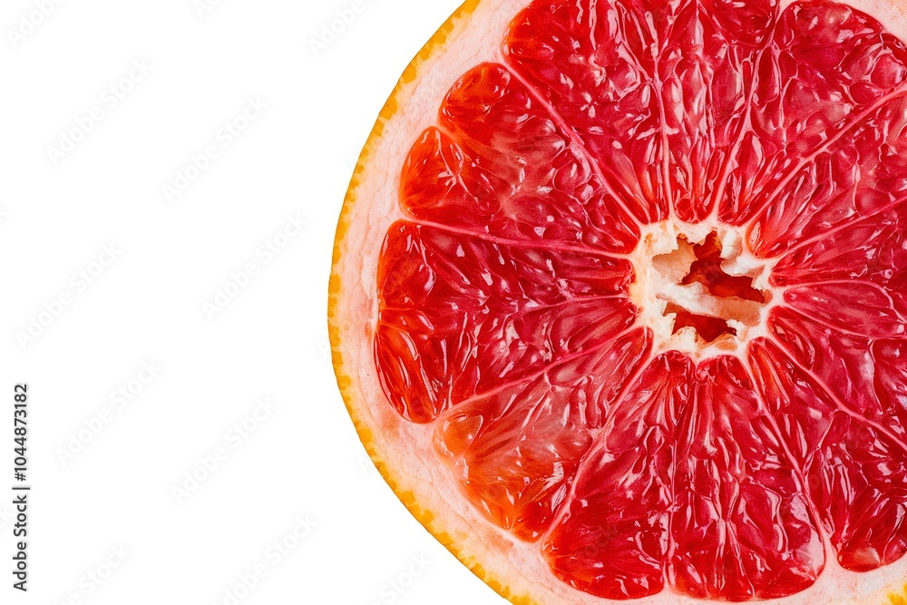 Top view, half of a red grapefruit isolated on a white background Top view, half of a red grapefruit isolated on a white background