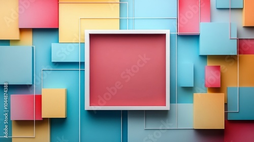 A vivid geometric abstract composition emphasized by the primary colors and linear structures, conveying a sense of harmony and modernity in artistic design.