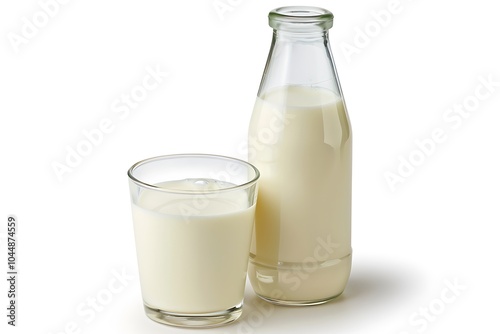 Bottle and glass of milk isolated on white background