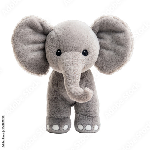 Soft plush baby elephant stuffed toy with large floppy ears and a cute trunk isolated on a transparent background 