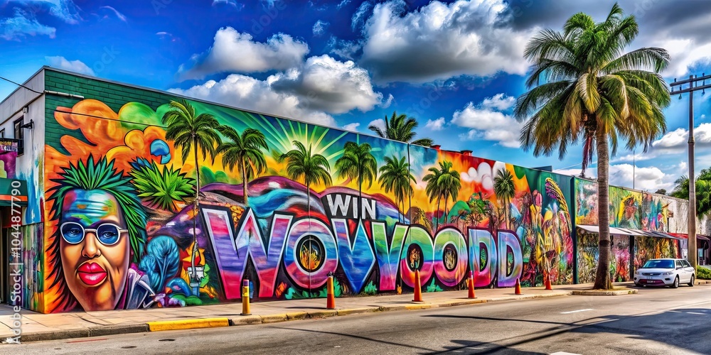 Obraz premium Colorful graffiti art on a street wall in the Wynwood area, Miami Florida, Graffiti, Street art, Urban, Wynwood, Miami