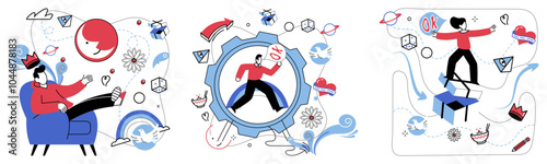Thinking vector illustration. Creative brainstorming is playground where ideas frolic in garden thoughtful contemplation In symphony solving problems, intelligence plays lead role