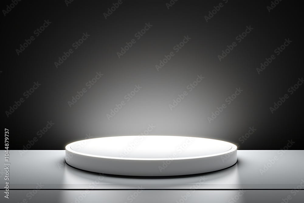 White Circular Platform Illuminated By Neon Light White Circular Platform Illuminated By Neon Light