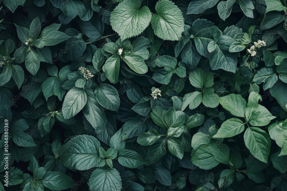 Lush green leaves with rich textures and subtle shades, creating a serene and vibrant natural backdrop for design and environmental concepts.