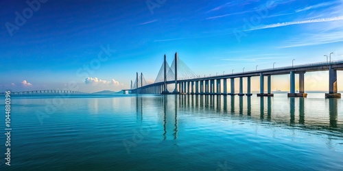 Scenic view of the Penang Bridge with clear blue sky and calm ocean , Penang Bridge, Malaysia, scenic, view