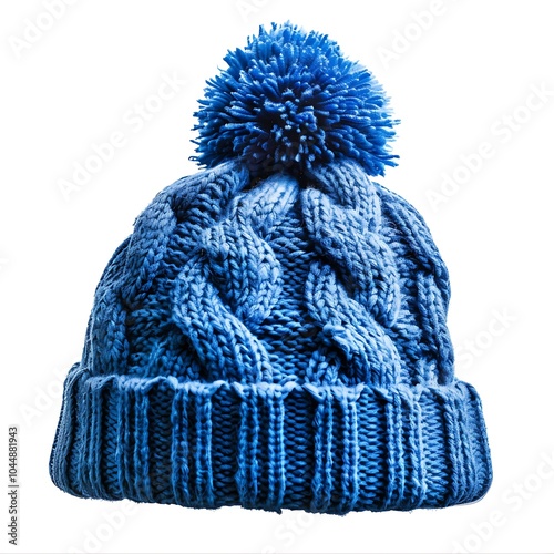 Blue knitted hat isolated on white background