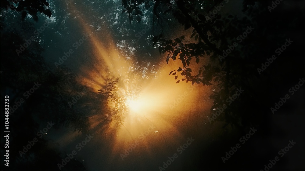 Fototapeta premium Golden Sunlight Through Forest Trees