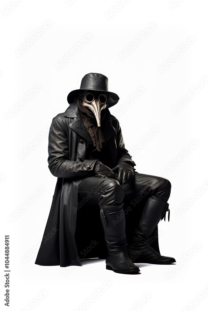 Plague doctor sitting photography footwear overcoat. Plague doctor sitting photography footwear overcoat.