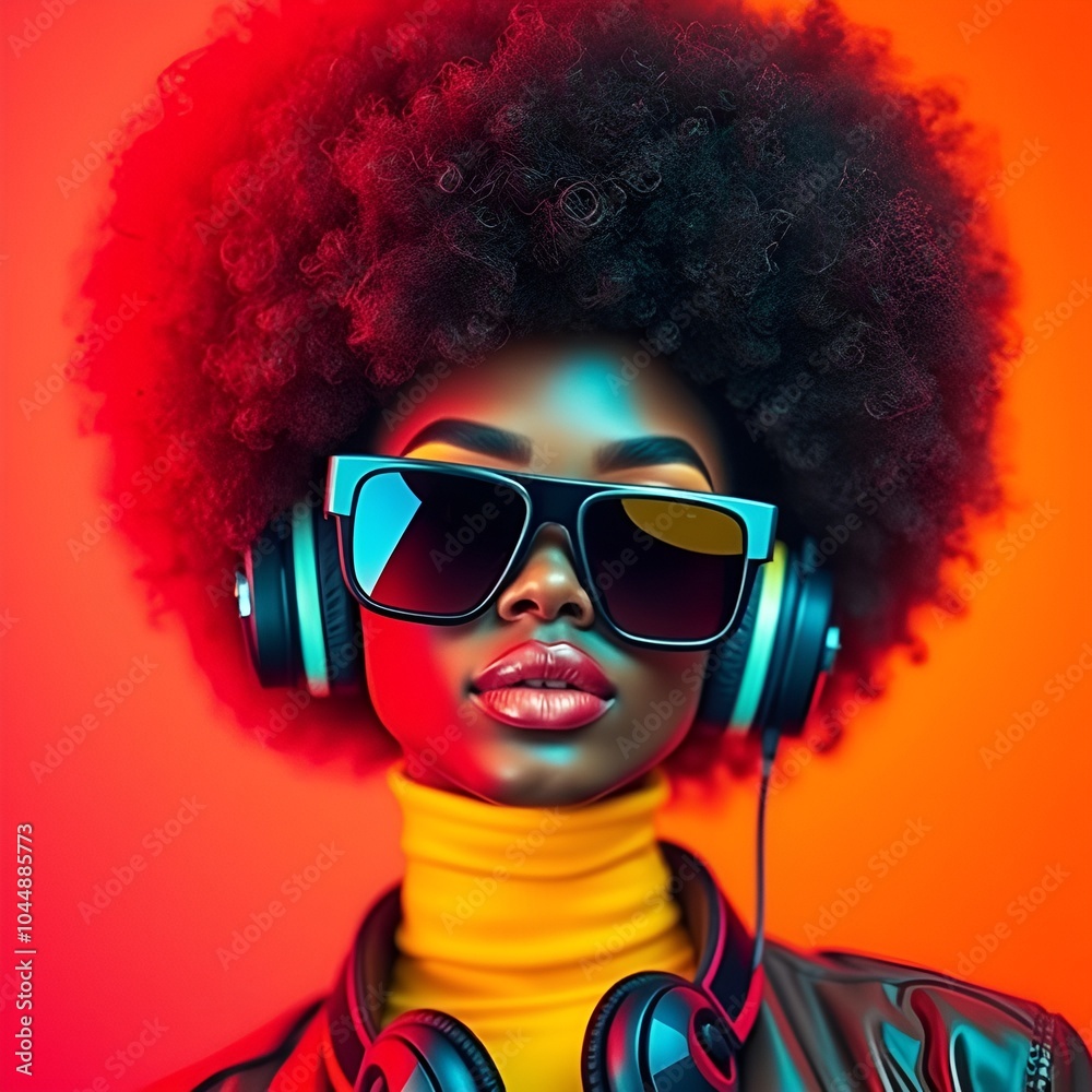 Digital Artwork of an African Woman Immersed in Music Digital Artwork of an African Woman Immersed in Music