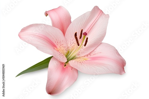 Close-up of beautiful flower in pink tone with pistils, isolated on white background.