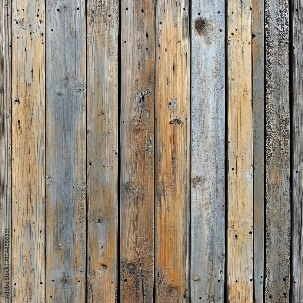 Naklejka premium Old wooden planks with rustic texture, featuring nails and weathered patterns.