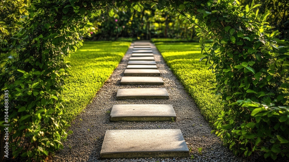 Serene Garden Pathway Through Greenery Serene Garden Pathway Through Greenery