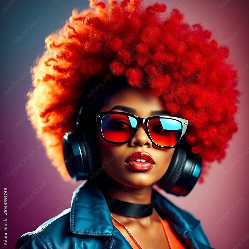 Digital Artwork of an African Woman Immersed in Music Digital Artwork of an African Woman Immersed in Music