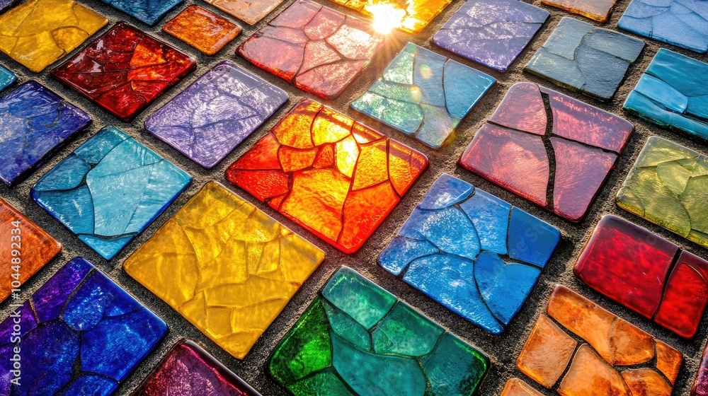 Colorful Mosaic Tiles Reflecting Sunlight