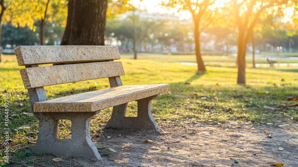 Serene Park Bench at Sunset in Autumn Landscape Serene Park Bench at Sunset in Autumn Landscape