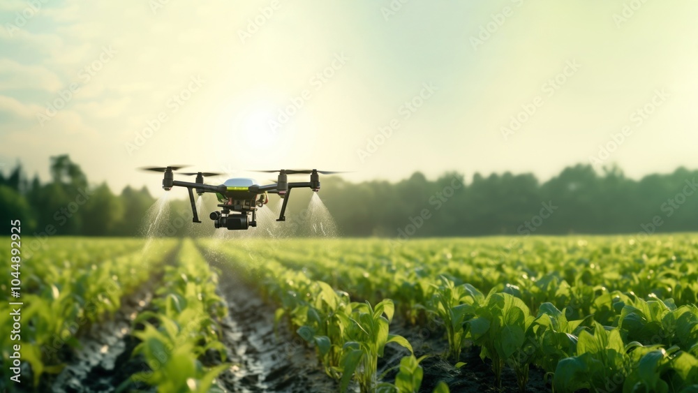 photo of drone in agriculture, drone spraying water. photo of drone in agriculture, drone spraying water.