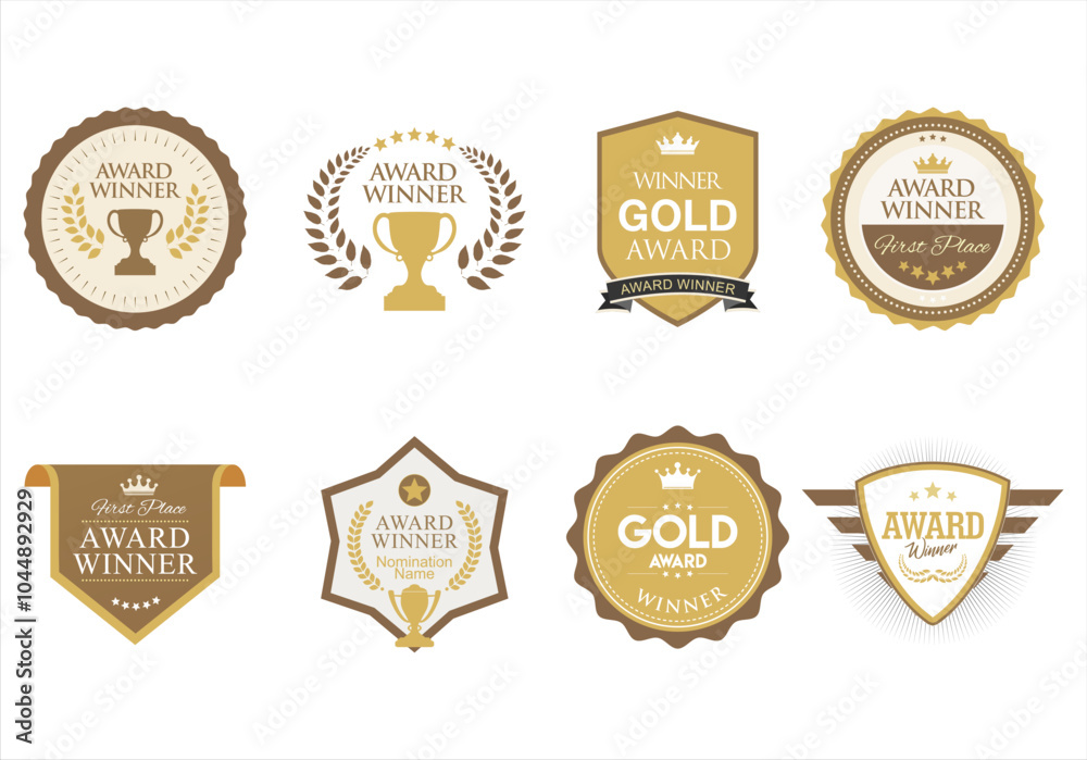 Collection of award retro badges and labels first place winner badges 