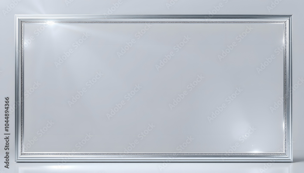 Silver frame mockup isolated with white highlights, png