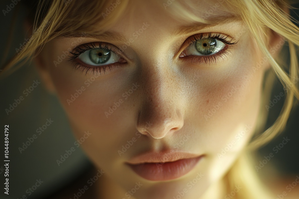 A close-up shot of a woman's face, highlighting her bright blue eyes A close-up shot of a woman's face, highlighting her bright blue eyes