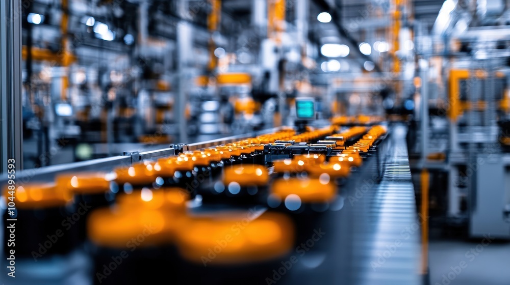 Obraz premium Battery pack on factory production line, industrial technology, high-resolution photo