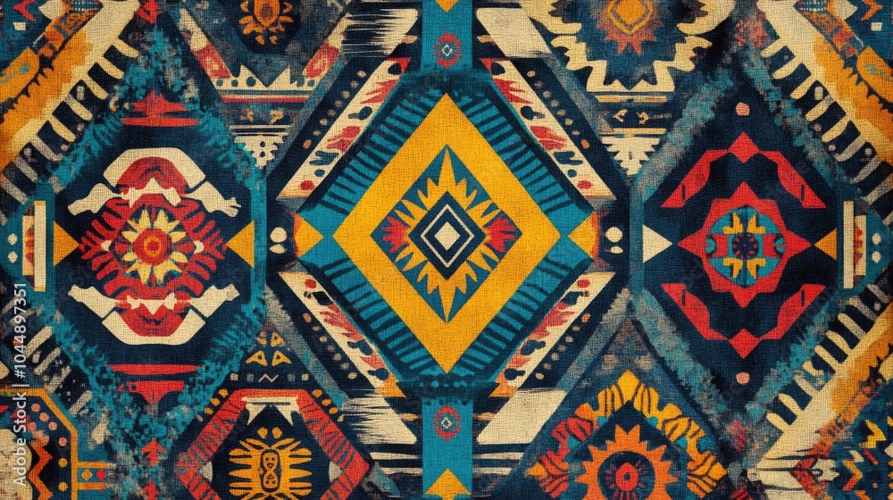A vibrant area rug with a geometric design, suitable for interior decoration or as a prop in creative projects A vibrant area rug with a geometric design, suitable for interior decoration or as a prop in creative projects