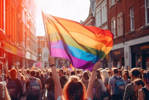 Pride flag parade adult city. photo