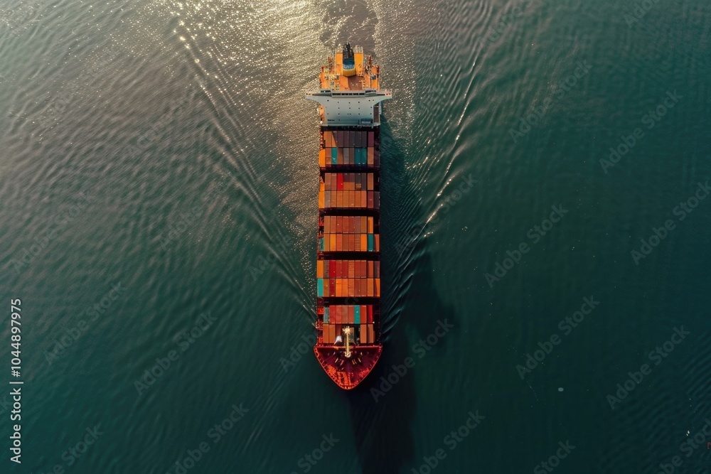 Large container ship sailing on calm water Large container ship sailing on calm water