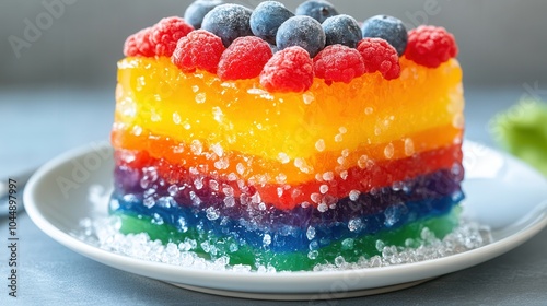 Rainbow Jelly Dessert with Fresh Berries.