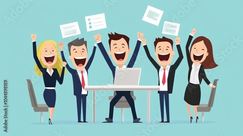 successful business team, business professionals celebrating a successful project with joy and excitement illustrations