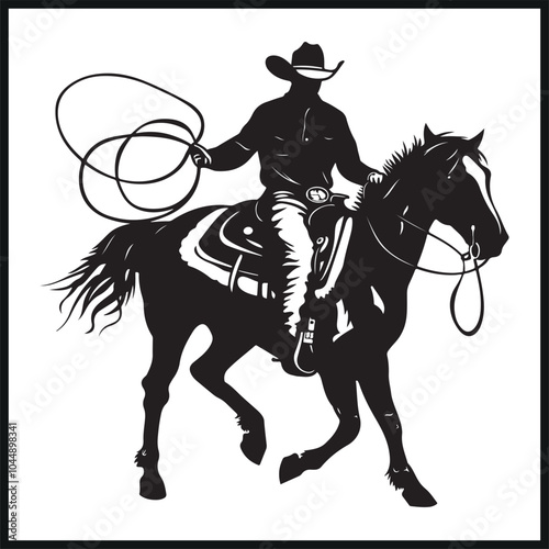 Silhouette of Cowboy on Horse with Lasso