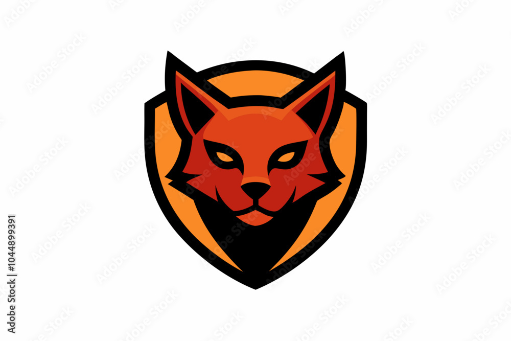 Cat head mascot vector logo design vector illustration with shield on white Cat head mascot vector logo design vector illustration with shield on white