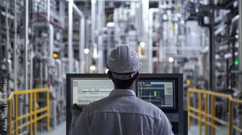 Industrial control systems (ICS): Engineer monitoring SCADA systems for automated industrial processes