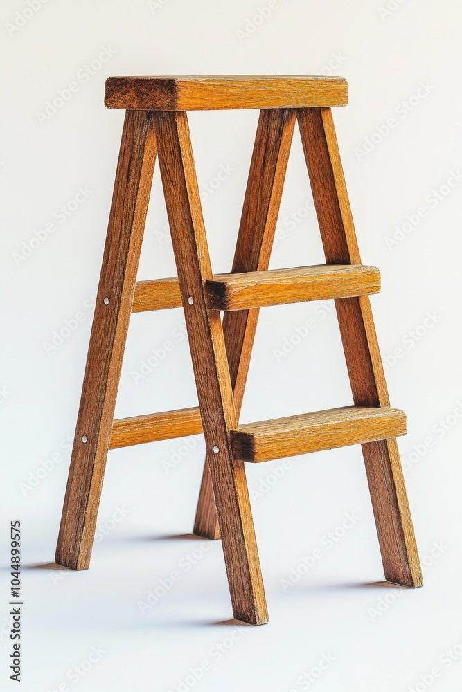 A simple wooden step stool leaning against a clean white wall, perfect for adding extra height in a minimalist decor A simple wooden step stool leaning against a clean white wall, perfect for adding extra height in a minimalist decor