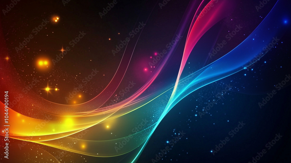 Abstract Rainbow Wave with Sparks on Dark Background Abstract Rainbow Wave with Sparks on Dark Background