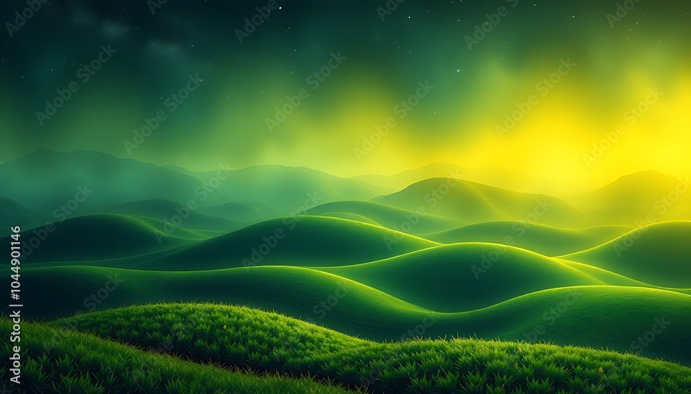 Obraz premium Green Hills Under Starry Sky,