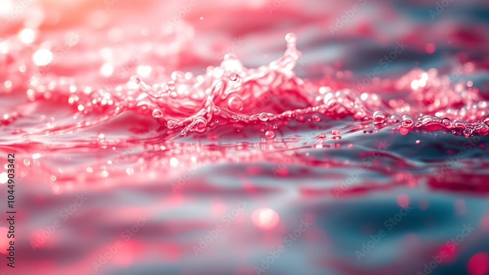 dynamic movement of water droplets splashing, with vibrant pink and blue hues creating a mesmerizing effect dynamic movement of water droplets splashing, with vibrant pink and blue hues creating a mesmerizing effect