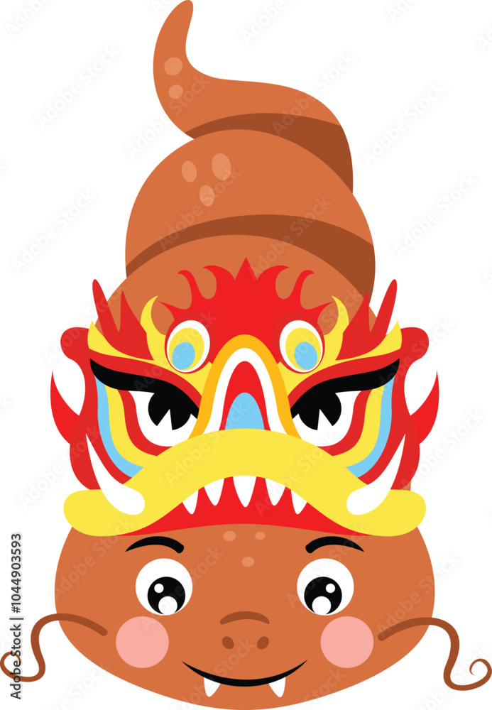 Naklejka premium Cute snake with mask on head for chinese new year