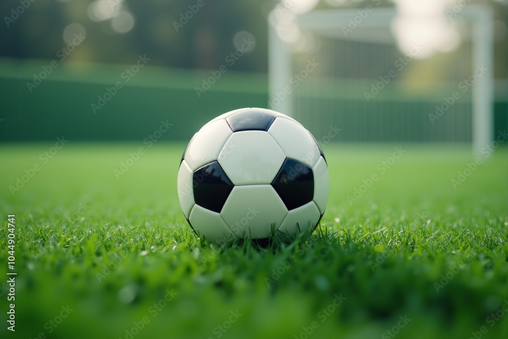 Obraz premium Soccer Ball on Grass Field with Goal in Background
