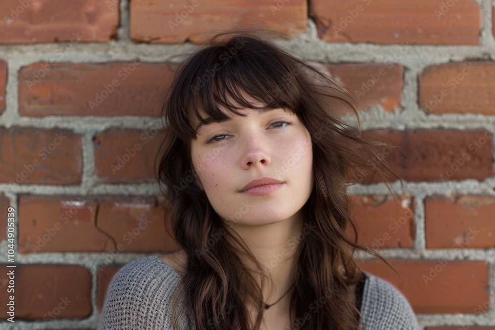 A person standing in front of a brick wall, with a simple background A person standing in front of a brick wall, with a simple background