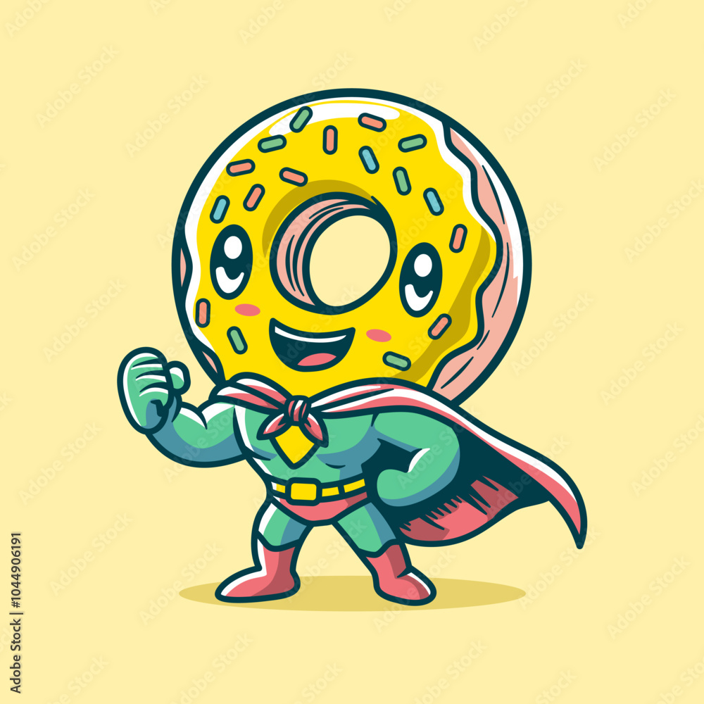 Obraz premium Donut Hero Mascot Cartoon Vector Art, Illustration and Graphic