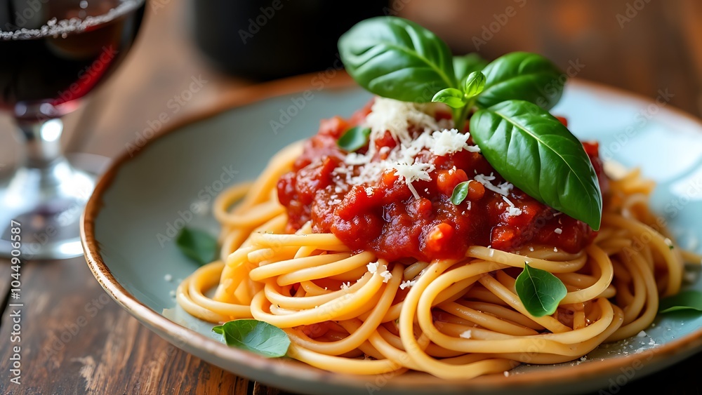 spaghetti with tomato sauce and basil spaghetti with tomato sauce and basil