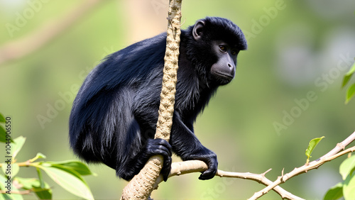 Black howler monkey photographed in Corumba, Mato Grosso do Sul. Pantanal Biome. Picture made in 2017. photo