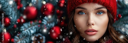 Festive Portrait of a Woman in a Christmas Setting