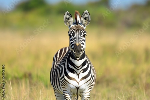 Wildlife image featuring a zebra standing in a field of tall grass, suitable for use in nature or wildlife themed projects photo